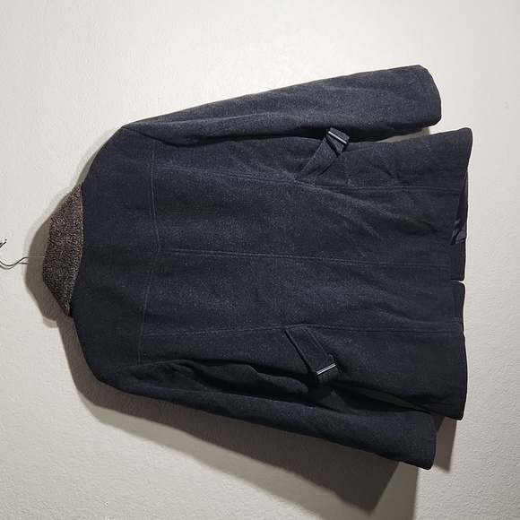 Gallery Peacoat Womens Size XL Wool Blend Dark Gray Charcoal Faux Fur Collar - Picture 3 of 10